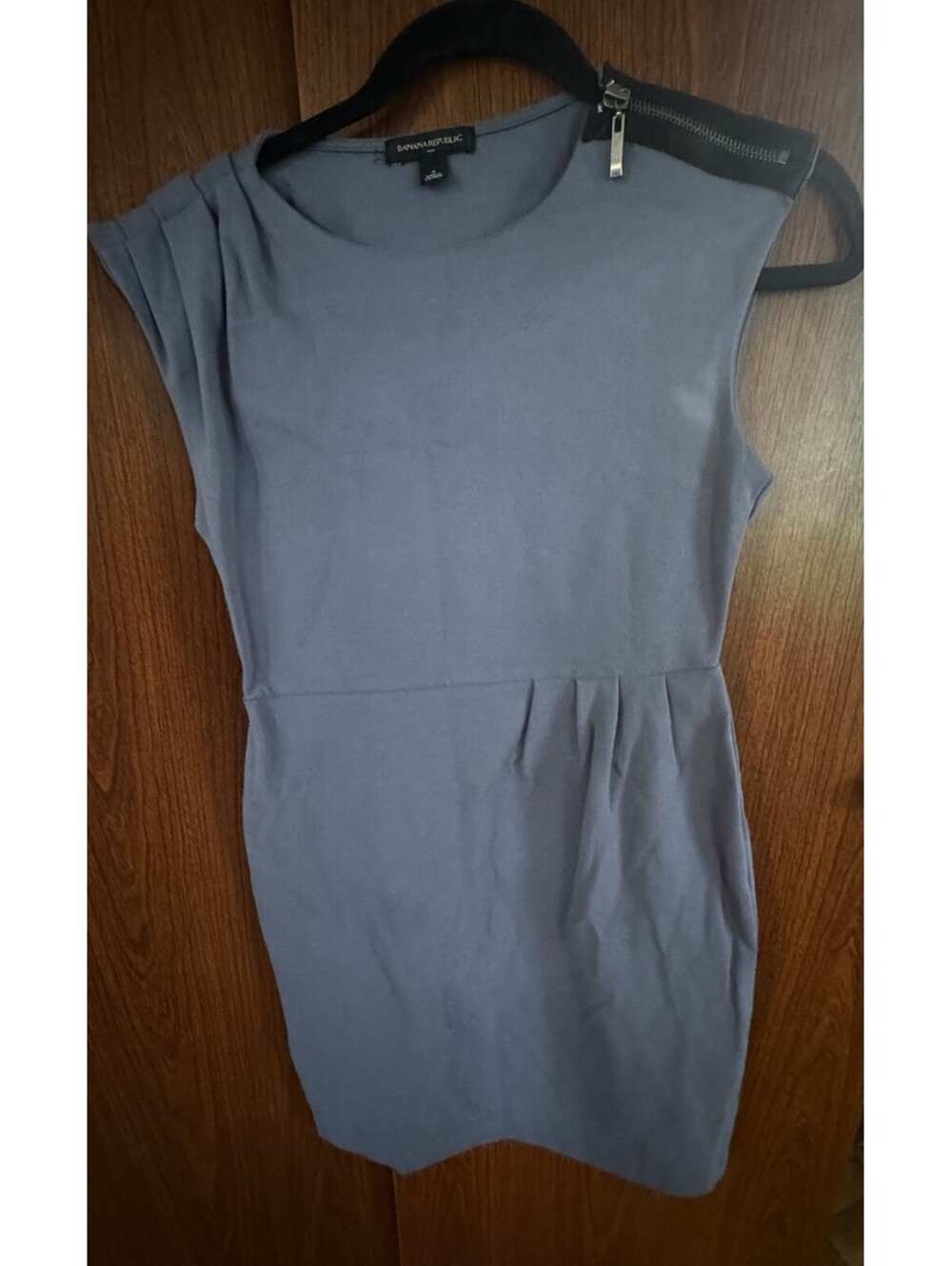 Banana Republic Dress Womens 0 Slate Blue Shoulder Zip Pleated Sheath Career